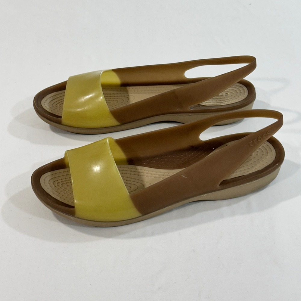 Crocs Adrina Slingback Sandals Women Size 8 Yellow Brown Colorblock | Gorpcore